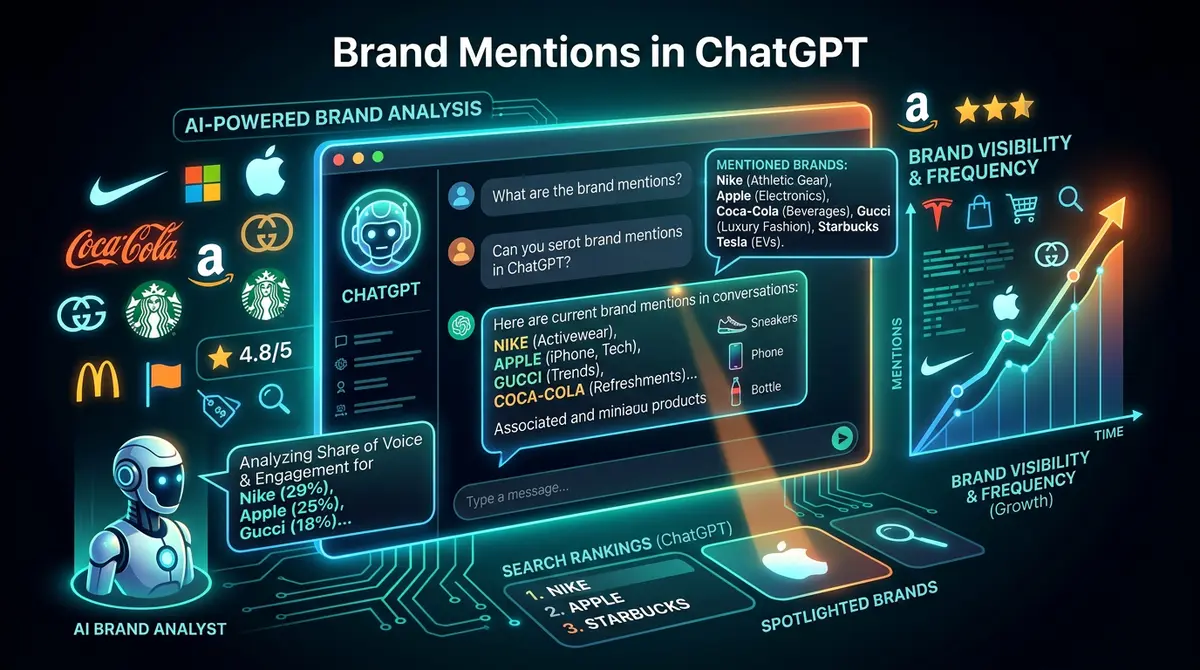 Brand mentions in ChatGPT forensic analysis showing citation frequency tracking and entity recognition data