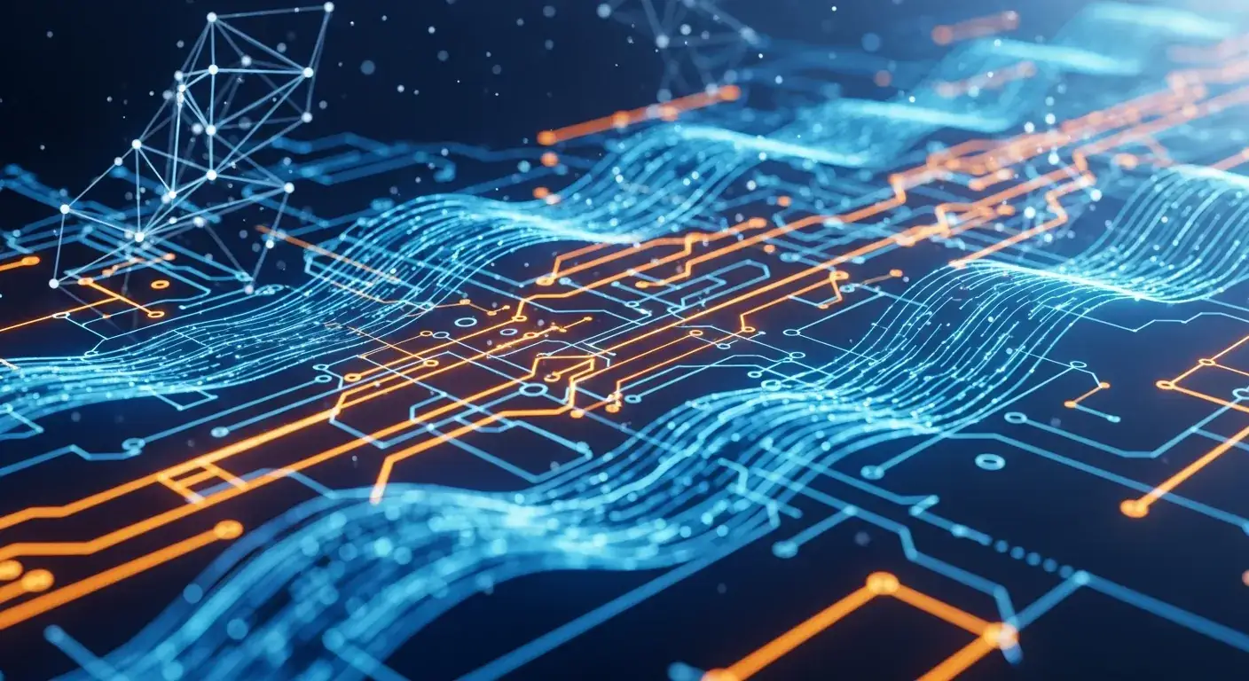 AI-powered marketing technology with neural networks and data visualization