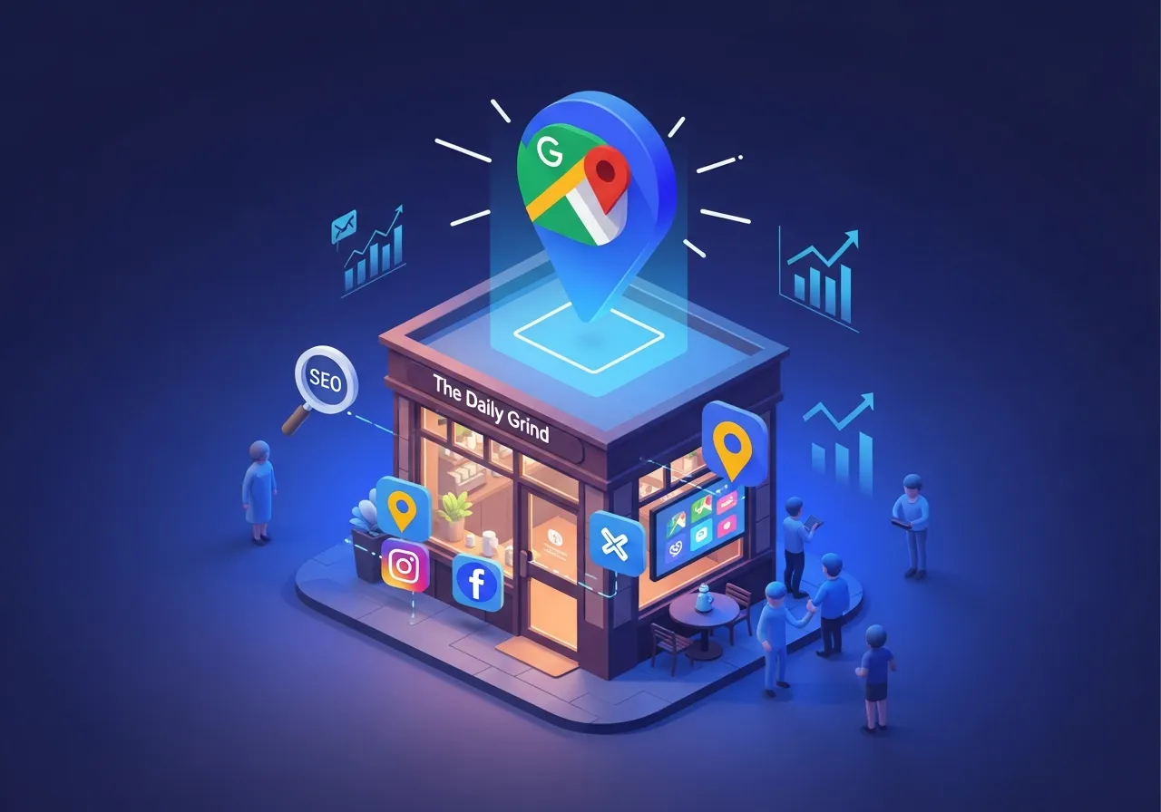 Small business with local SEO success showing Google Maps visibility and customer growth